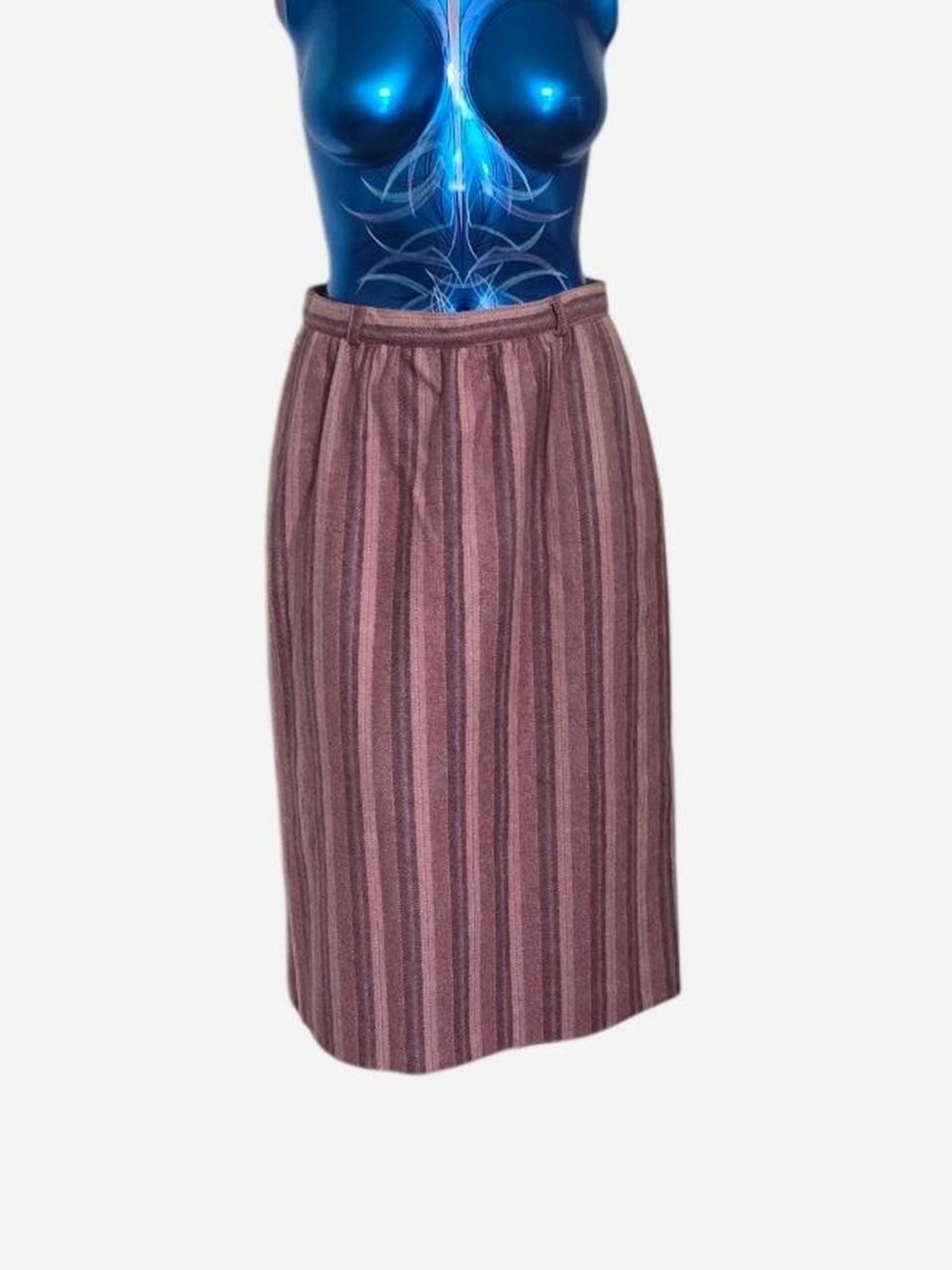 Vintage Striped Midi Pencil Skirt in Mauve Pink